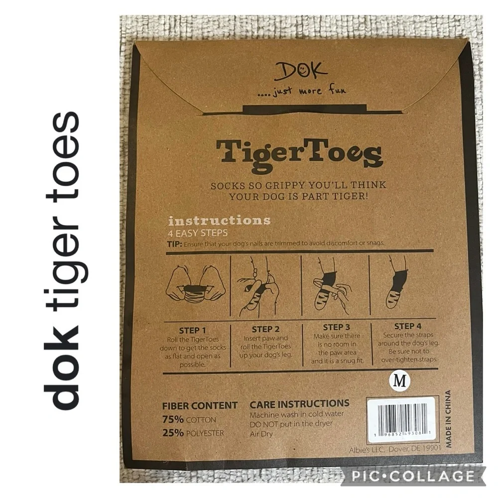 NWT DOK TigerToes Non-Slip Dog Socks Hardwood Floors Size M